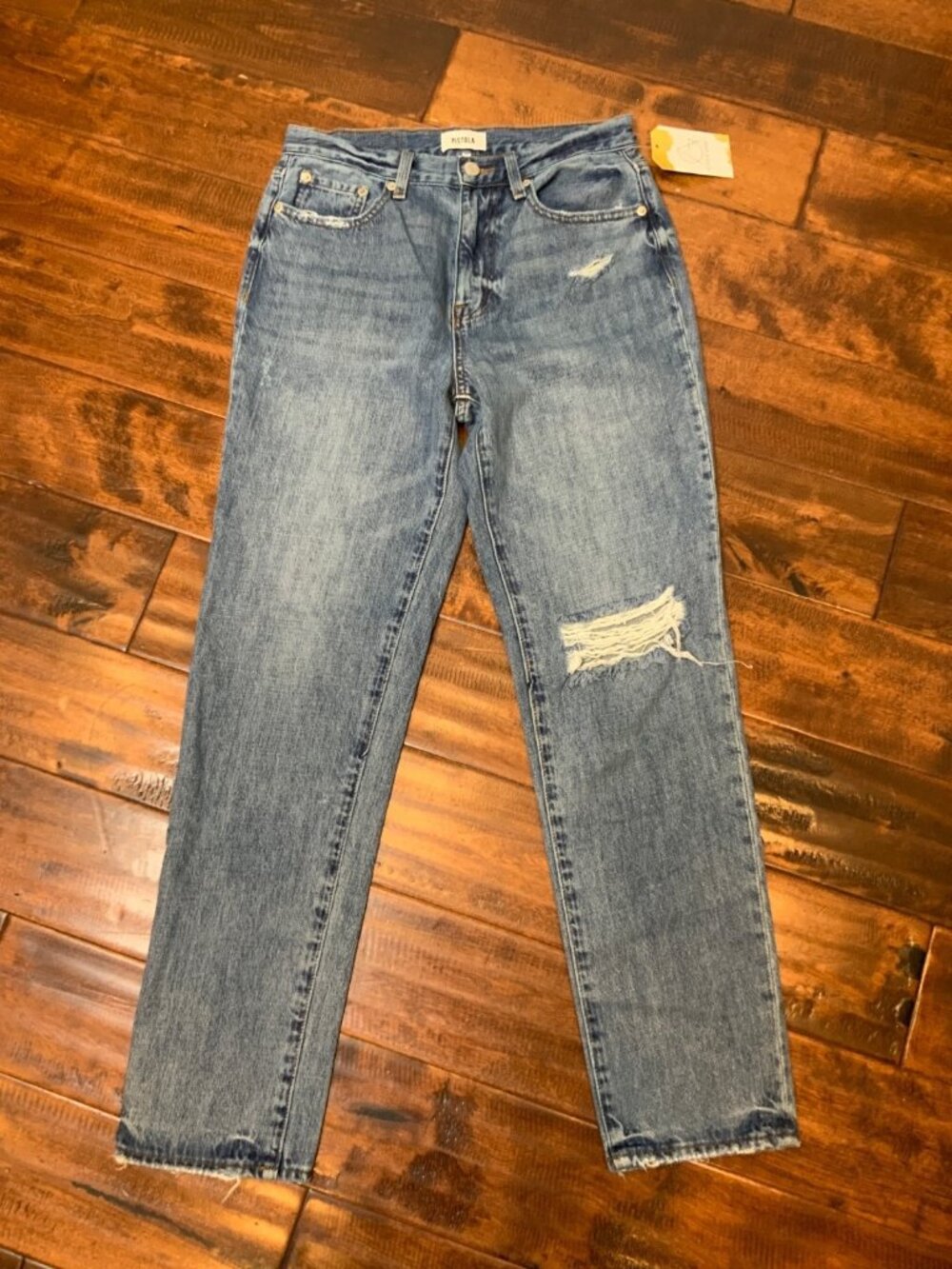 Pistola Distressed Medium Wash Denim Boyfriend Blue Jeans, Size 27